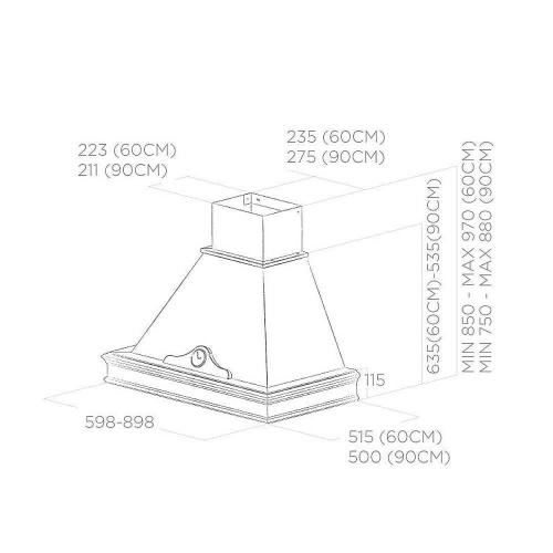 Пристенная вытяжка 97х60х51,5 см Oretta Elica WH/A/60 T Grezzo