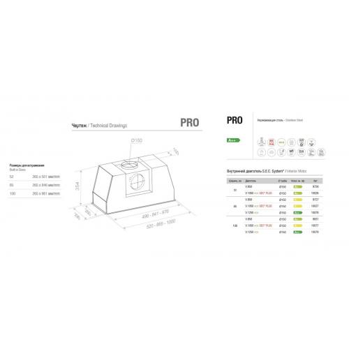 Встраиваемая вытяжка 85 см Pando PRO/85 INOX V.1250 SEC стальная