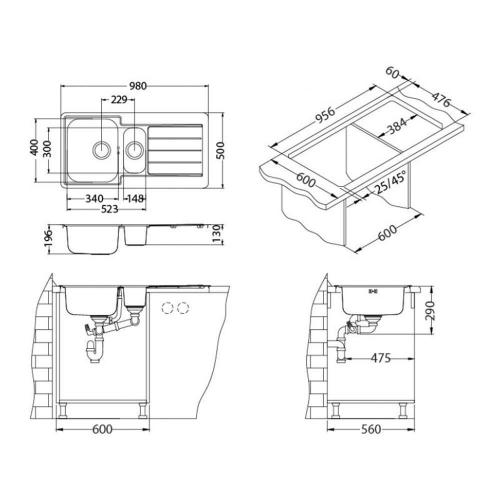 Кухонная мойка 98 см Alveus Line Maxim 10 SAT-90 сатиновая нержавеющая сталь