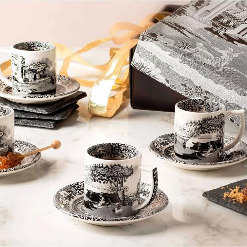Чайная пара 90 мл Spode Black Italian белая