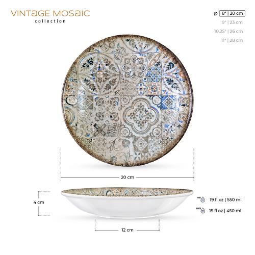 Тарелка суповая 20 см 550 мл Wilmax Vintage Mosaic серая