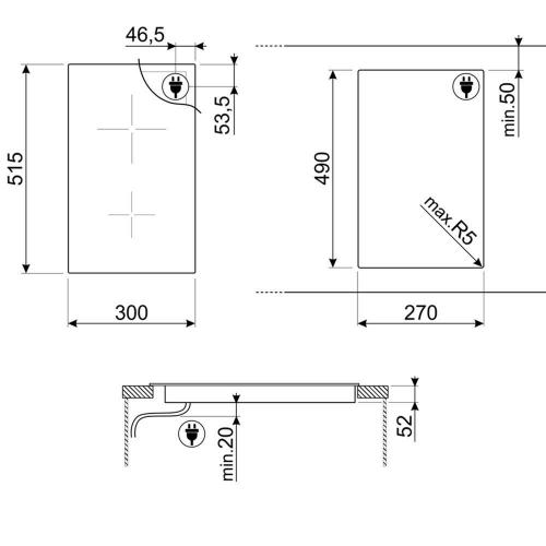 Индукционная варочная панель 30 см Smeg SI5322B черная