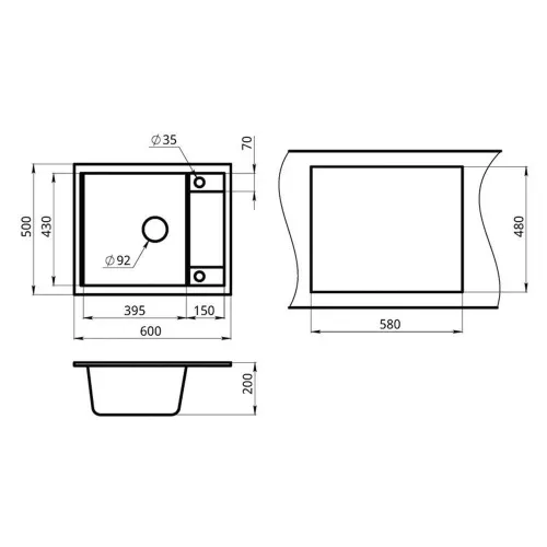 Кухонная мойка 50 см Granula 6002 чёрный - 3 фото