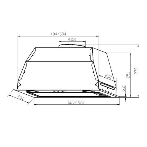 Встраиваемая вытяжка 52,5х29,1 см LEX Fullmetall GS Bloc P 600 Inox стальная