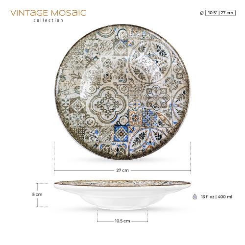 Тарелка суповая 27 см 400 мл Wilmax Vintage Mosaic серая