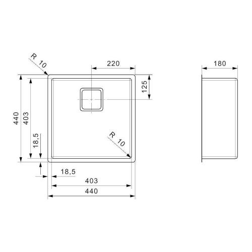 Кухонная мойка 44 см Reginox Elite Texas L 40x40 Lux OKG полированная нержавеющая сталь