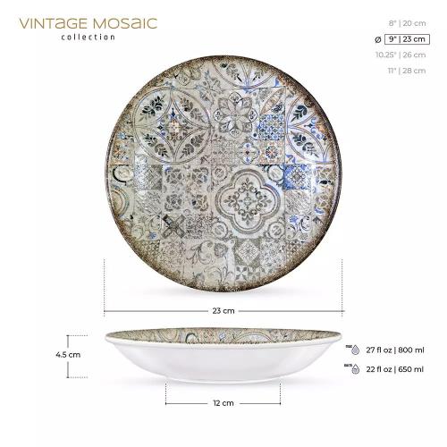 Тарелка суповая 23 см 800 мл Wilmax Vintage Mosaic серая