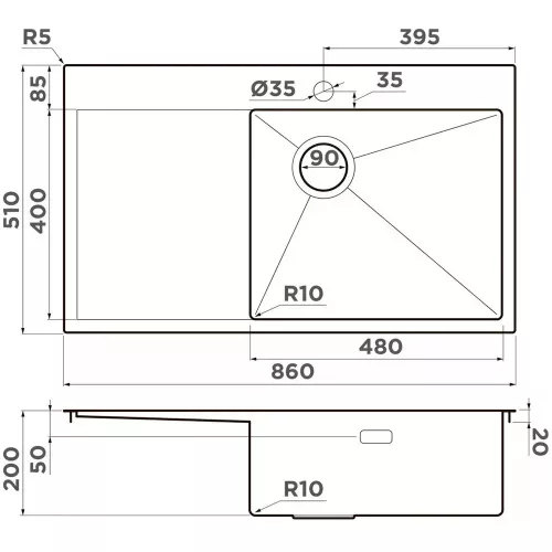 Кухонная мойка 86 см Omoikiri New Day Akisame 86-LG-R Side светлое золото