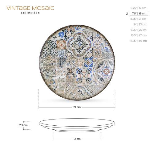 Тарелка десертная 19 см Wilmax Vintage Mosaic серая