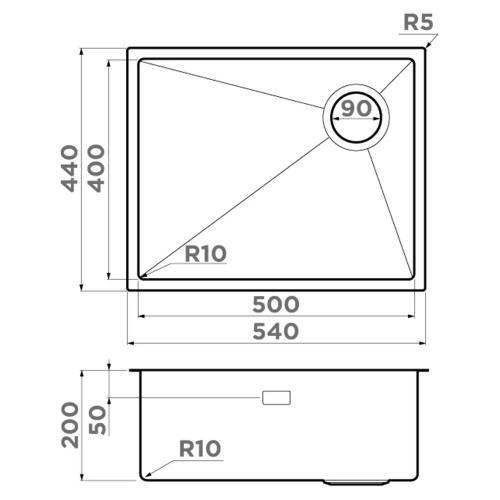 Кухонная мойка 54 см Omoikiri Taki 54-U/IF-GB Side SF графит