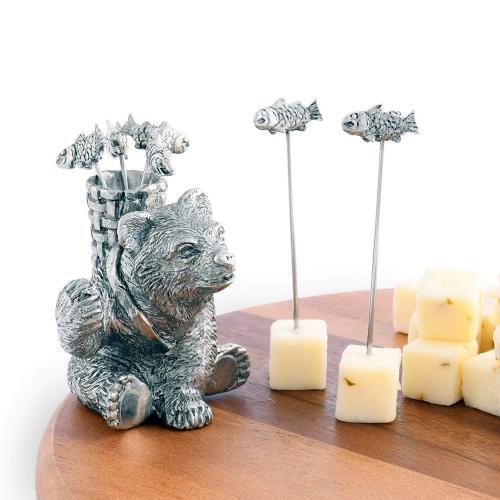 Набор шпажек с подставкой Медведь Vagabond House Woodland Creatures 7 пр оловянный