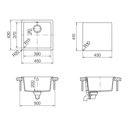 Кухонная мойка 45 см Schock Cristalite Quadro 50 саббиа - 2 фото