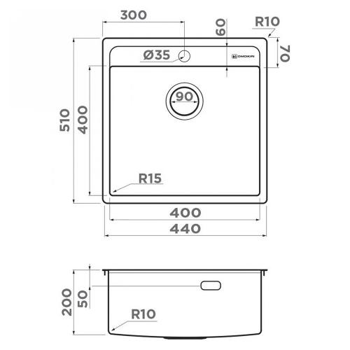 Кухонная мойка 44 см Omoikiri Daisen 44-IN нержавеющая сталь