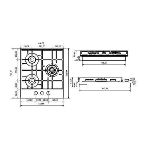 Газовая варочная панель 45х52 см Kuppersberg Hi-Tech FQ 42 B черная - 3 фото