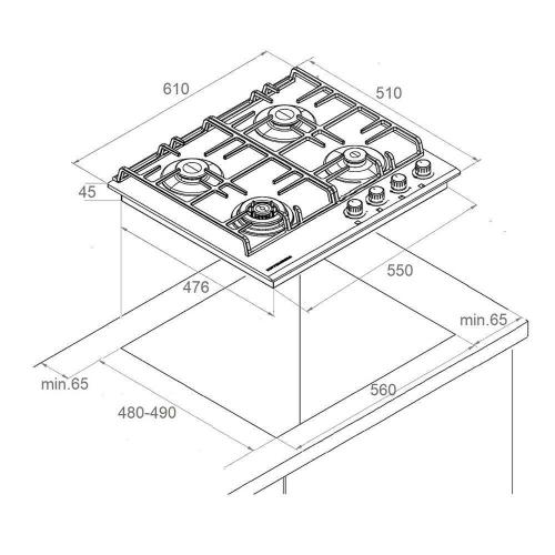 Газовая варочная панель 61х51 см Kuppersberg Hi-Tech FG 63 B черная