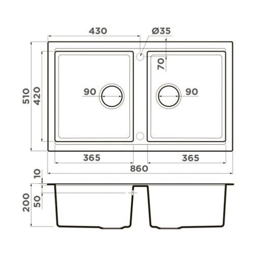 Мойка 86 см Omoikiri Tedori 86-2-BL черный - 5 фото