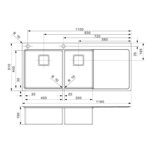 Кухонная мойка 116 см Reginox Elite Nevada L 40x30 Left Brushed OKG брашированная нержавеющая сталь