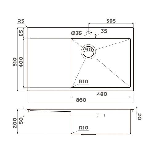 Кухонная мойка 86 см Omoikiri Akisame 86 SIDE-IN-L