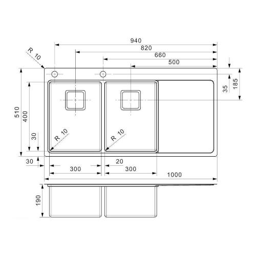 Кухонная мойка 100 см Reginox Elite Nevada L 30x30 Left Brushed OKG брашированная нержавеющая сталь