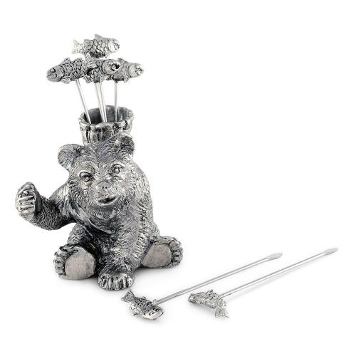 Набор шпажек с подставкой Медведь Vagabond House Woodland Creatures 7 пр оловянный