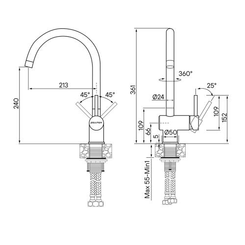 Смеситель 24 см Paulmark Bend Metallum SS нержавеющая сталь