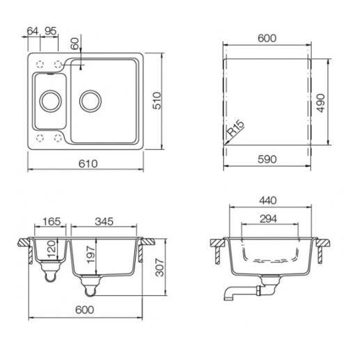 Кухонная мойка 61 см Schock Cristalite Cambridge 60 эверест - 2 фото