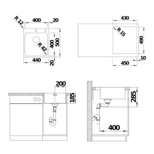 Кухонная мойка 44 см Blanco Solis 400-IF/A нержавеющая сталь полированная