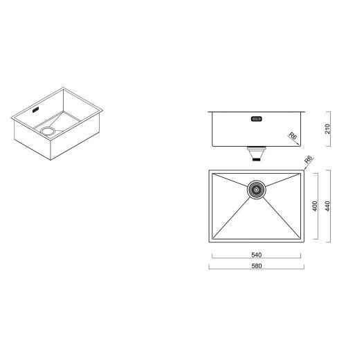 Кухонная мойка 58 см Kantera Cube CRR540 MB микробрашированная сталь