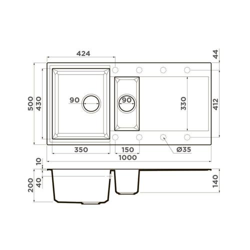 Кухонная мойка 100 см Omoikiri Solidity Sakaime 100-2-BL черная - 2 фото