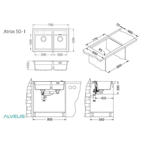 Кухонная мойка 79 см Alveus Atrox 50 Concrete - 3 фото