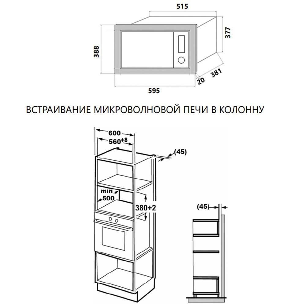 Размеры встроенной микроволновки для кухни