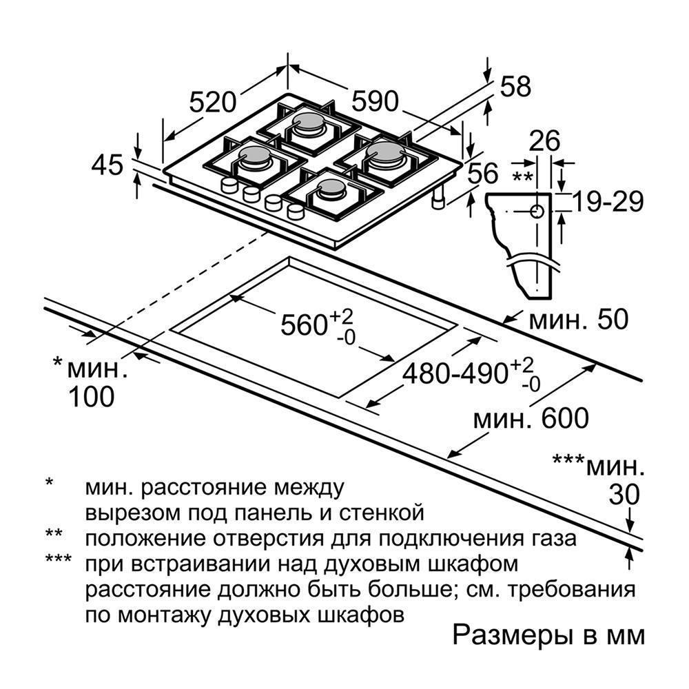 Расстояние от газовой варочной панели до шкафа