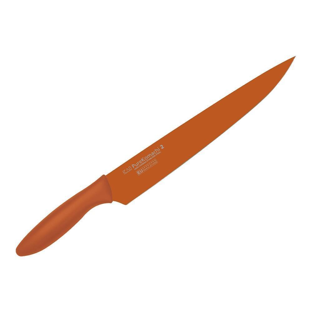 Ножи Kai. Нож 23 см. Ножи для готовки профессиональные. Ножи с оранжевой ручкой. Программа молодые ножи