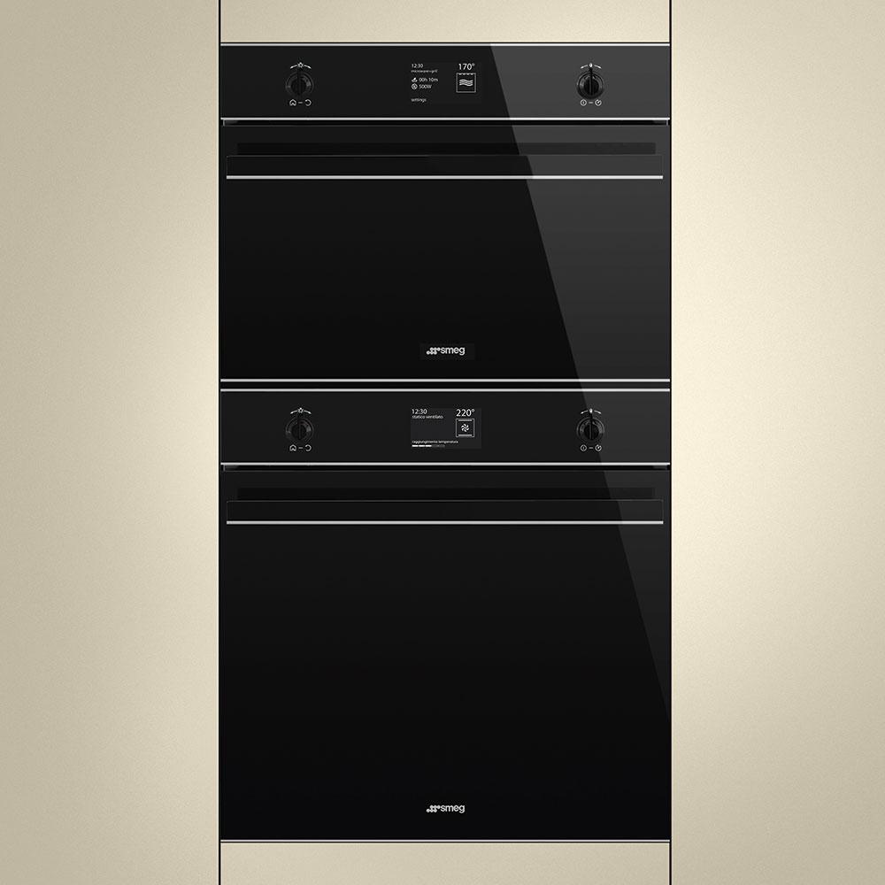 Встроенный духовой шкаф черный. Smeg pr3845n. Духовой шкаф в06737е02хк. Колонна духовка микроволновка Смег. Духовка Смег черная.